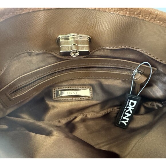 DKNY Brown Monogram Jacquard Logo Chain Strap Small Crossbody Shoulder Bag - Picture 9 of 16